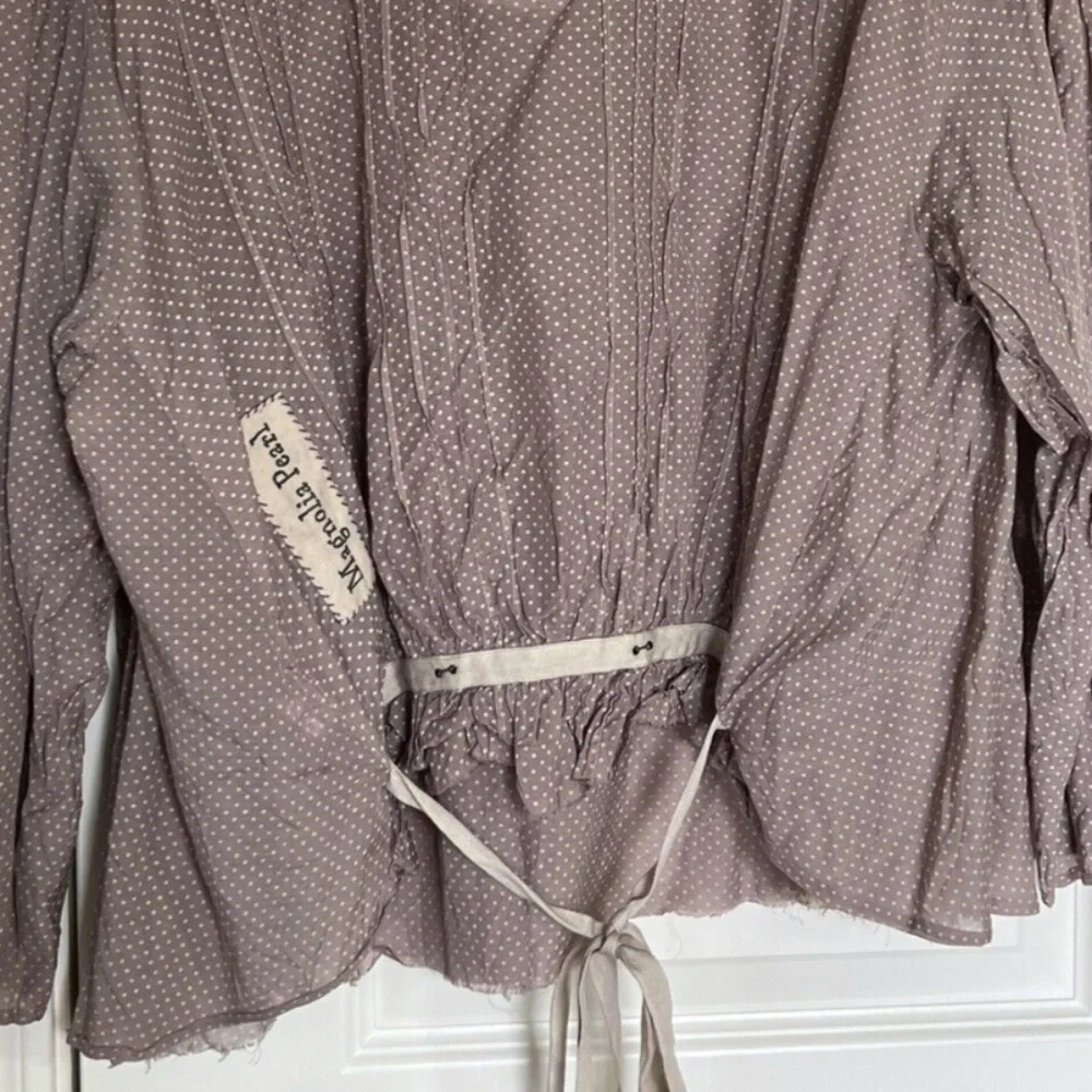 MAGNOLIA PEARL COTTON SILK ELLIE TOP PINTUCKS LACE MOP BUTTONS DOTS OS - Picture 4 of 5